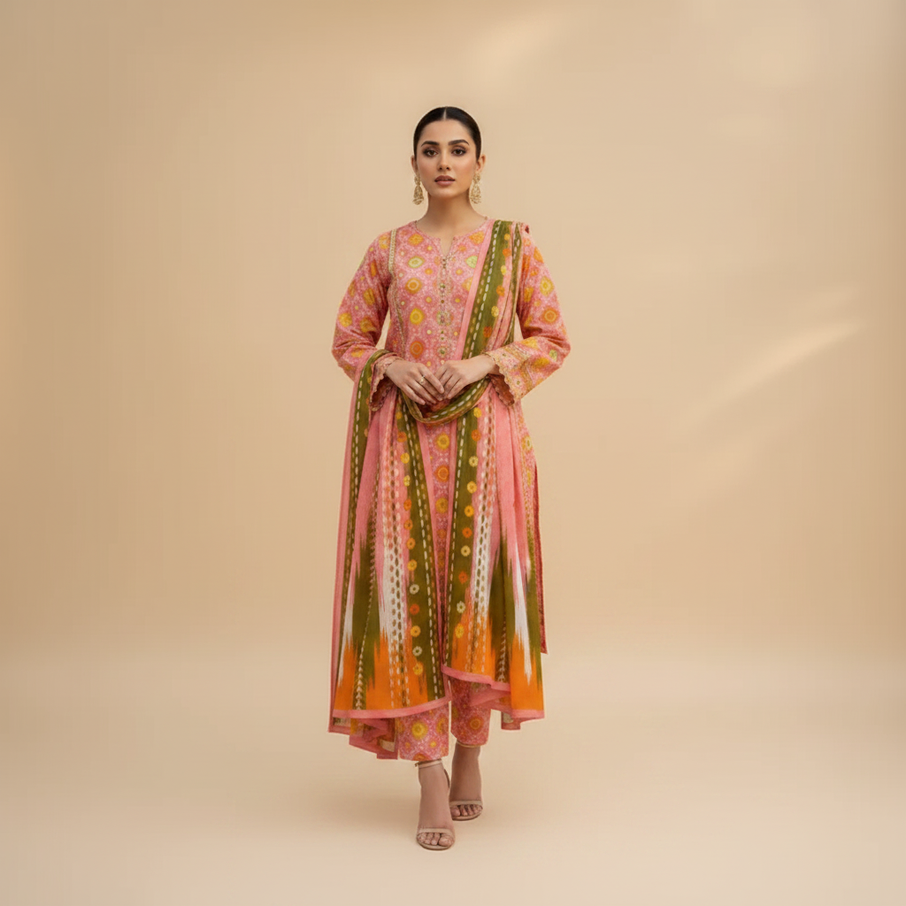 Pink Floral Suit - Front Pose