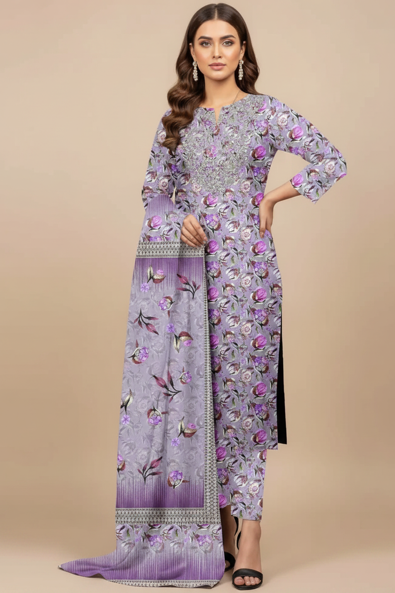 Lavender Purple Floral Lawn Suit - Front Pose