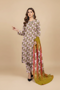 Blush Pink Botanical Floral Lawn Suit - Front Pose