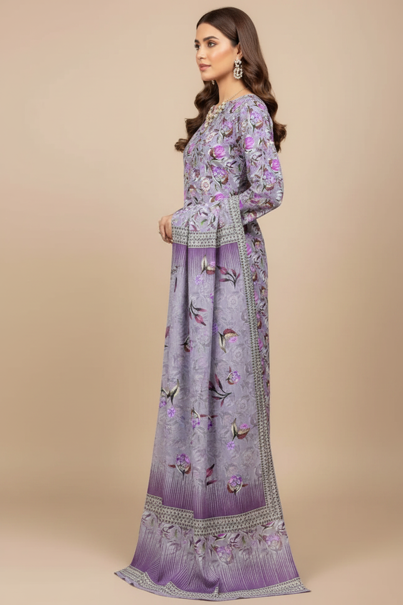 Lavender Purple Floral Lawn Suit - Side Profile