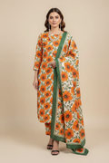 Orange Blossom Floral Lawn Suit - Front Pose